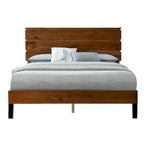 Mid-Century Modern Solid Wood Bed Frame Full Size Platform Bed with Three-Piece Headboard Design, Brown