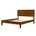 Mid-Century Modern Solid Wood Bed Frame Full Size Platform Bed with Three-Piece Headboard Design, Brown