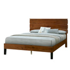 Mid-Century Modern Solid Wood Bed Frame Full Size Platform Bed with Three-Piece Headboard Design, Brown