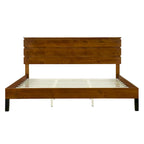 Mid-Century Modern Solid Wood Bed Frame Full Size Platform Bed with Three-Piece Headboard Design, Brown