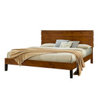 Mid-Century Modern Solid Wood Bed Frame Full Size Platform Bed with Three-Piece Headboard Design, Brown