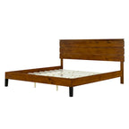 Mid-Century Modern Solid Wood Bed Frame Full Size Platform Bed with Three-Piece Headboard Design, Brown