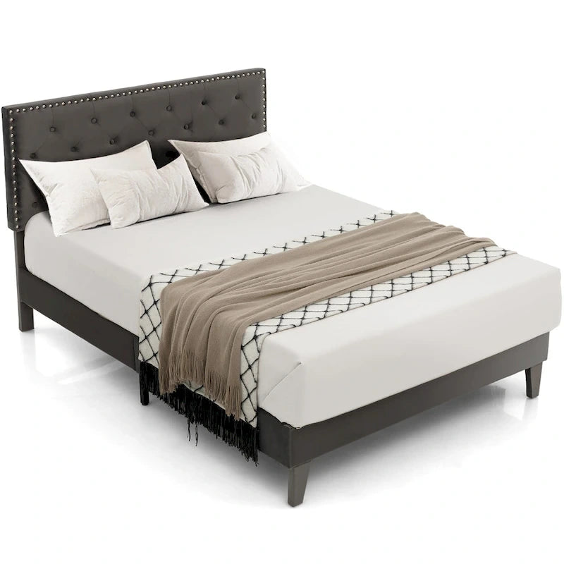 Bed Frame Upholstered Platform Bed with Tufted Headboard