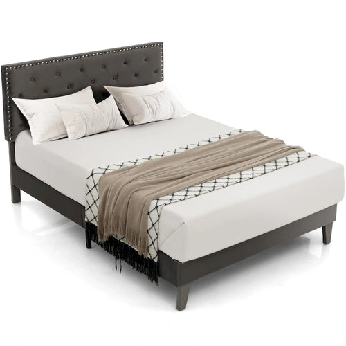 Bed Frame Upholstered Platform Bed with Tufted Headboard