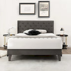 Bed Frame Upholstered Platform Bed with Tufted Headboard