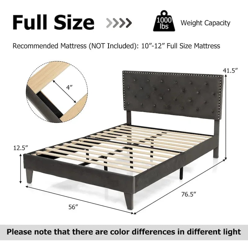Bed Frame Upholstered Platform Bed with Tufted Headboard