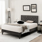 Bed Frame Upholstered Platform Bed with Tufted Headboard