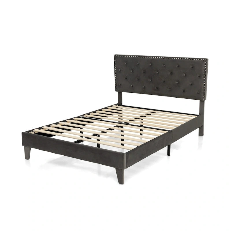 Bed Frame Upholstered Platform Bed with Tufted Headboard