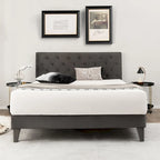 Bed Frame Upholstered Platform Bed with Tufted Headboard