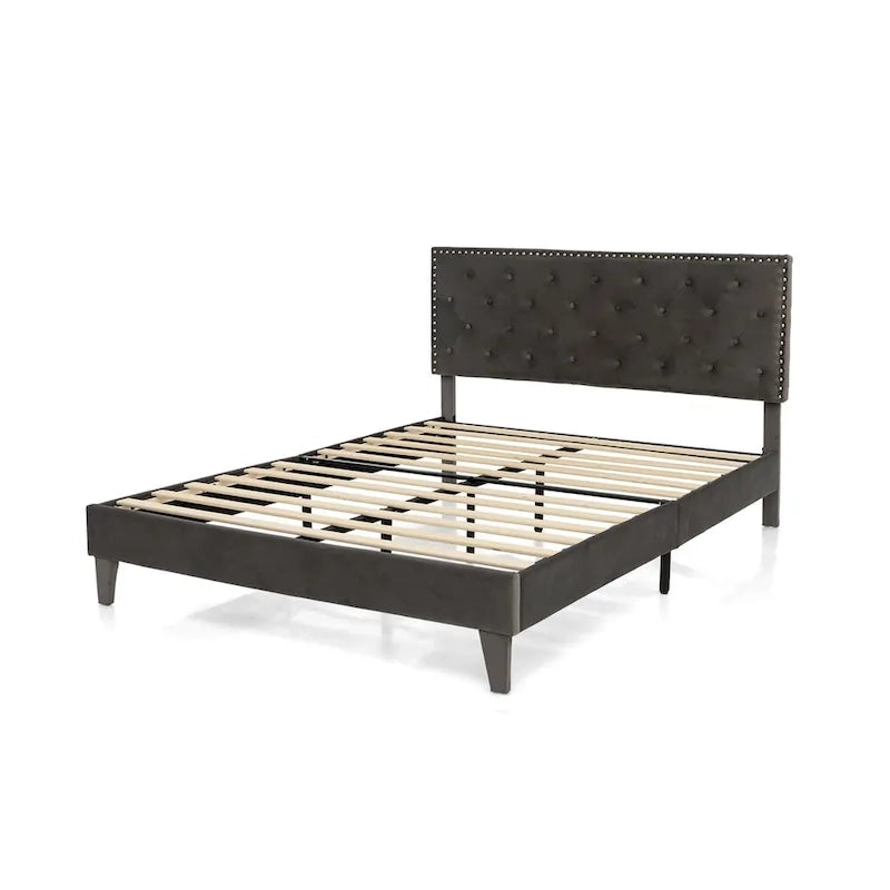 Bed Frame Upholstered Platform Bed with Tufted Headboard