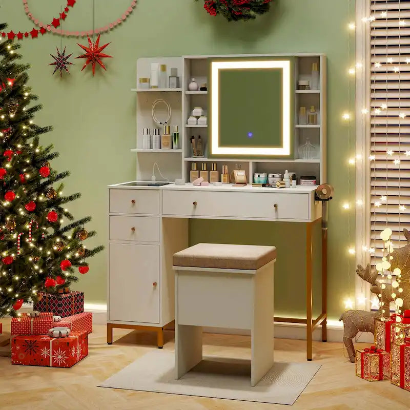 Makeup Vanity Desk with Lighted Mirror Charging Station - See Details
