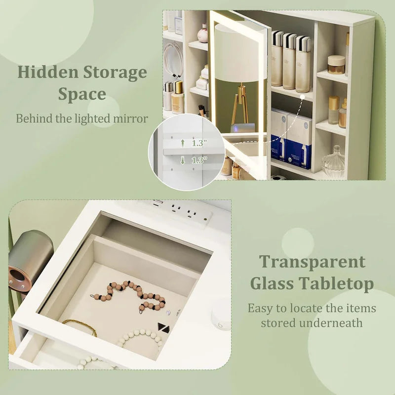Makeup Vanity Desk with Lighted Mirror Charging Station - See Details
