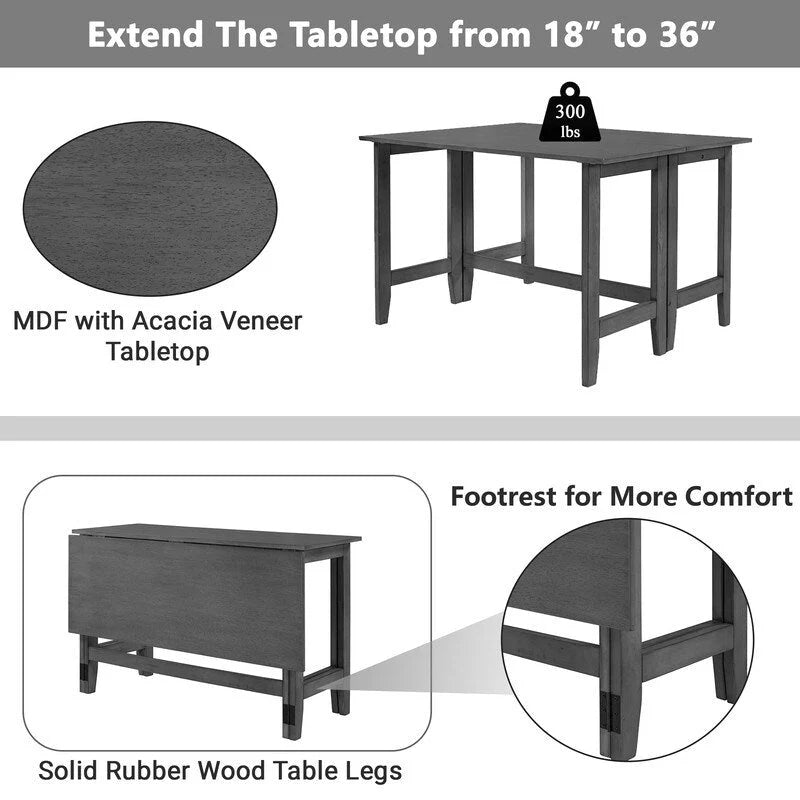 Rustic Drop-Leaf Dining Table Space-Saving Farmhouse Design with Extendable Wood Top