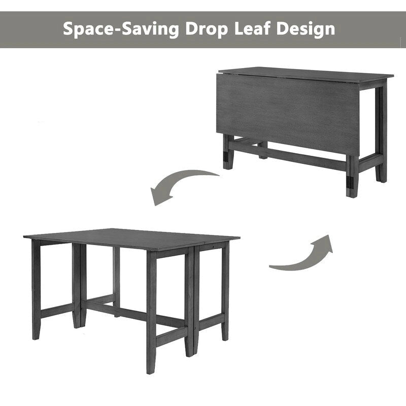 Rustic Drop-Leaf Dining Table Space-Saving Farmhouse Design with Extendable Wood Top
