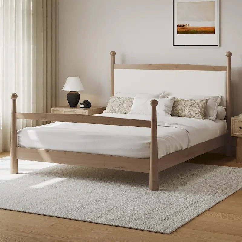 Platform Bed with Upholstered Boucle Headboard