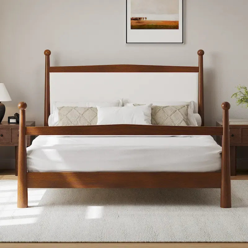 Platform Bed with Upholstered Boucle Headboard