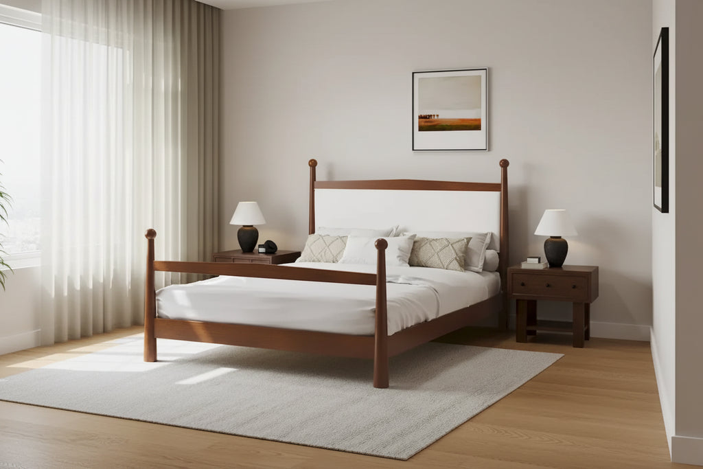 Platform Bed with Upholstered Boucle Headboard Panel Bed No Box Spring Needed Wood Slat Bed Low Profile Bed - Minimalist Design