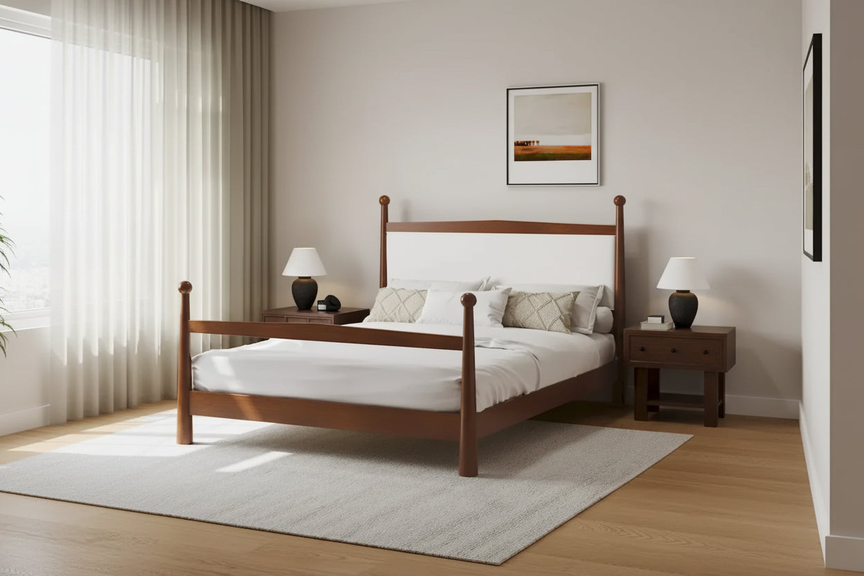 Platform Bed with Upholstered Boucle Headboard Panel Bed No Box Spring Needed Wood Slat Bed Low Profile Bed - Minimalist Design