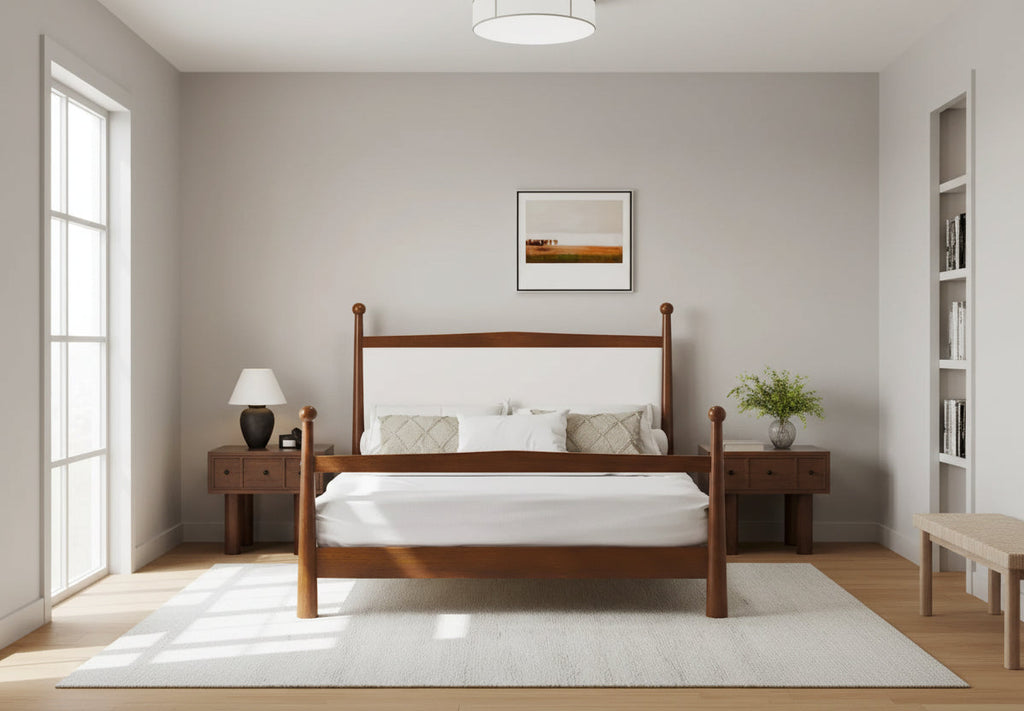 Platform Bed with Upholstered Boucle Headboard