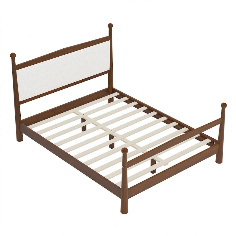 Platform Bed with Upholstered Boucle Headboard