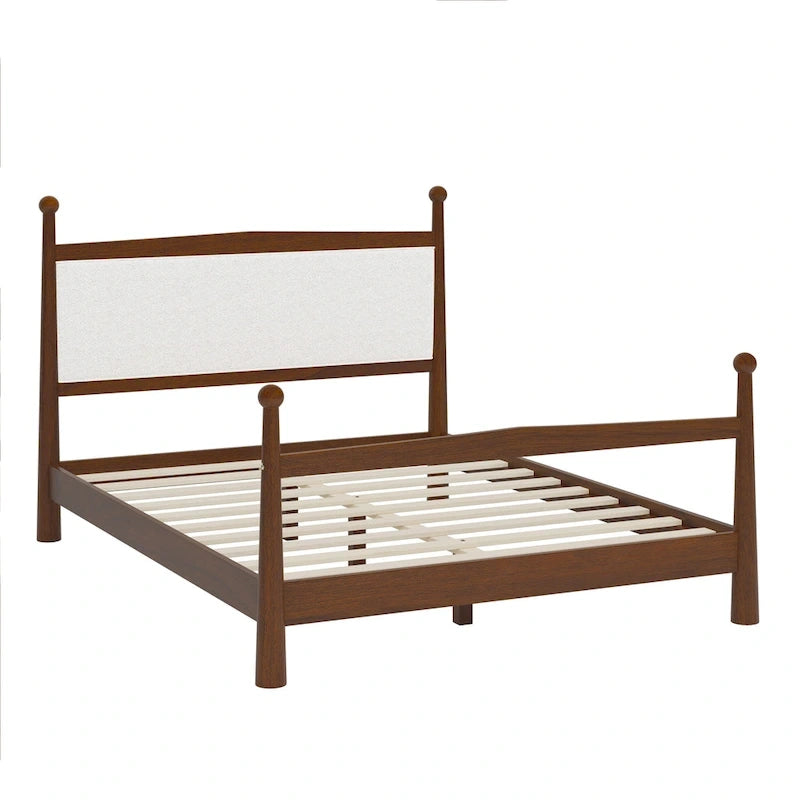 Platform Bed with Upholstered Boucle Headboard