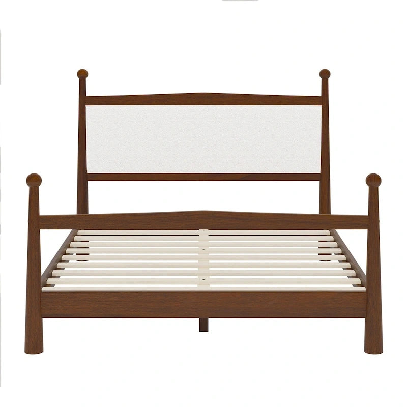 Platform Bed with Upholstered Boucle Headboard