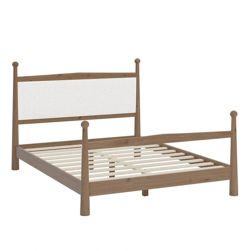 Platform Bed with Upholstered Boucle Headboard
