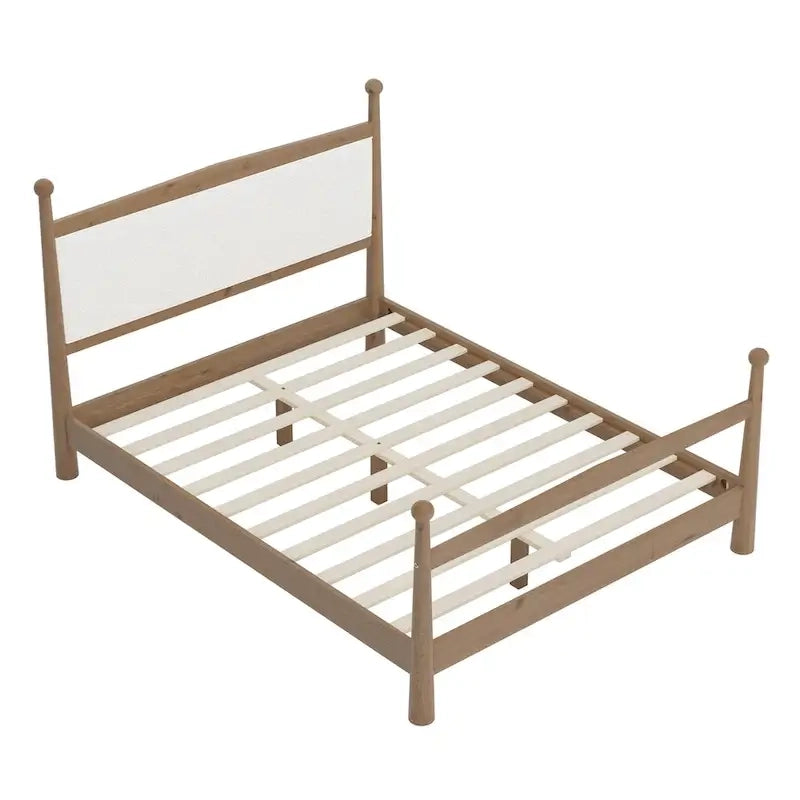 Platform Bed with Upholstered Boucle Headboard
