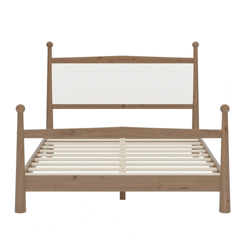 Platform Bed with Upholstered Boucle Headboard