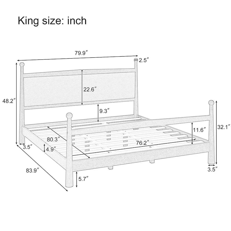 Platform Bed with Upholstered Boucle Headboard
