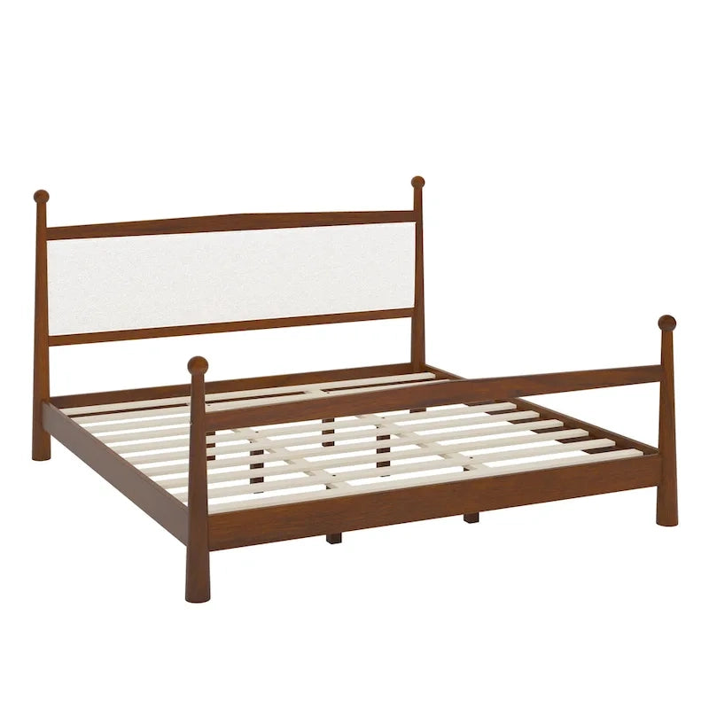 Platform Bed with Upholstered Boucle Headboard