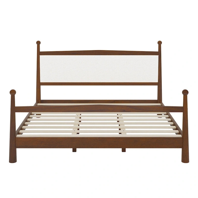 Platform Bed with Upholstered Boucle Headboard