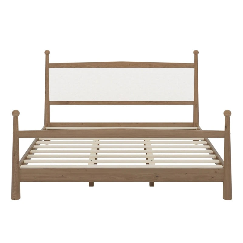 Platform Bed with Upholstered Boucle Headboard