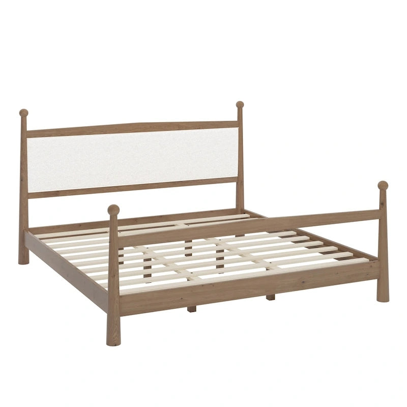 Platform Bed with Upholstered Boucle Headboard