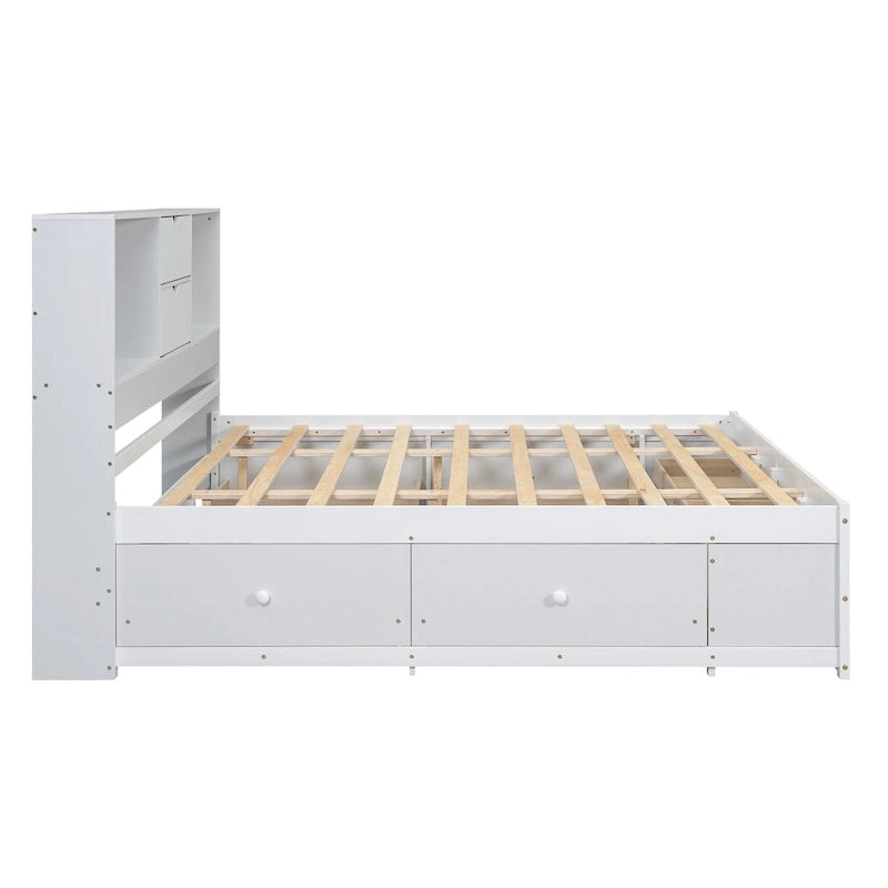 Modern Wooden Platform Bed with Storage Headboard and 8 Drawers for Bedroom