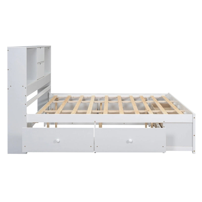 Modern Wooden Platform Bed with Storage Headboard and 8 Drawers for Bedroom
