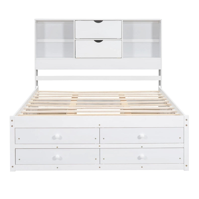 Modern Wooden Platform Bed with Storage Headboard and 8 Drawers for Bedroom