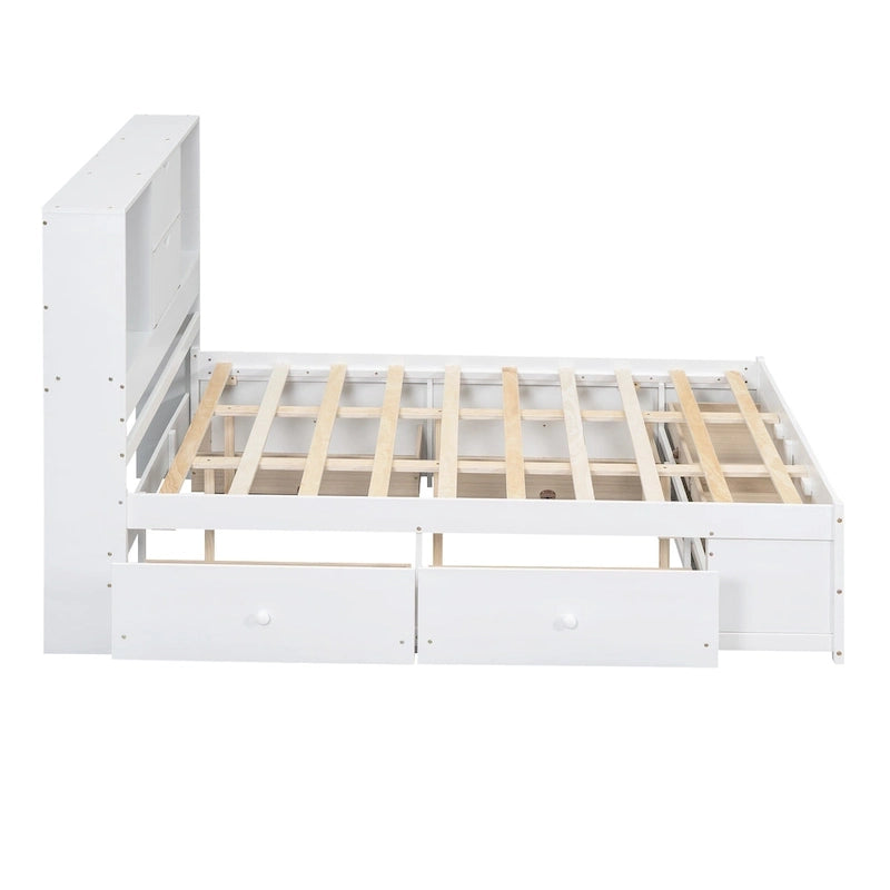 Modern Wooden Platform Bed with Storage Headboard and 8 Drawers for Bedroom