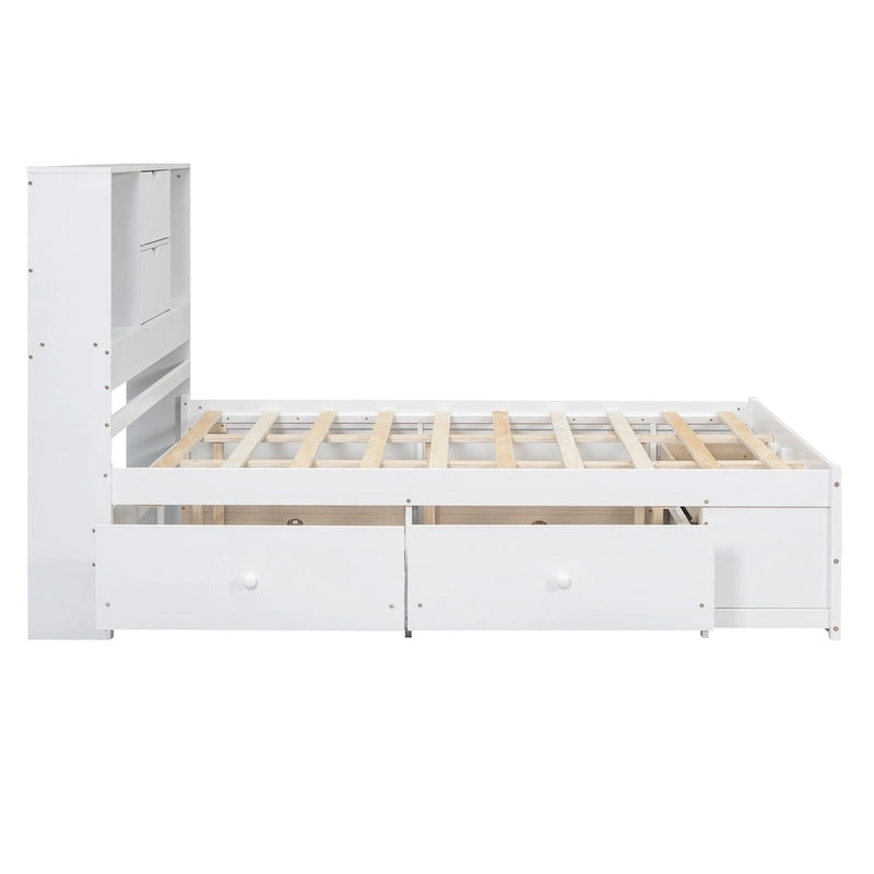 Modern Wooden Platform Bed with Storage Headboard and 8 Drawers for Bedroom