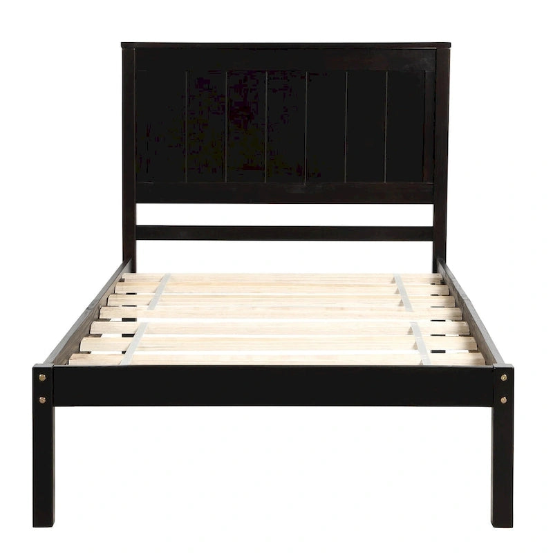 Black Twin Pine Platform Bed Frame with Headboard and Storage