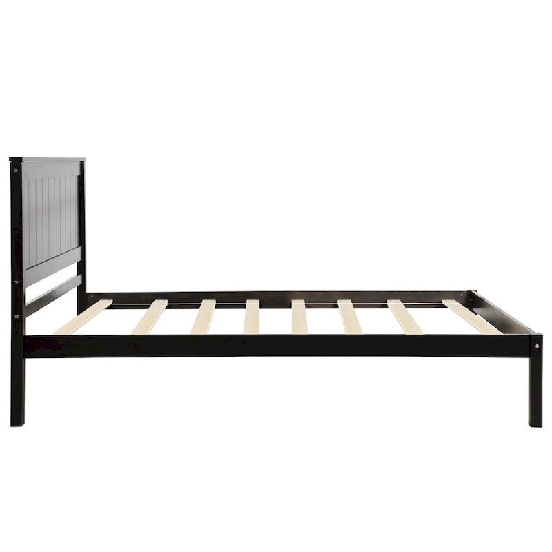 Black Twin Pine Platform Bed Frame with Headboard and Storage