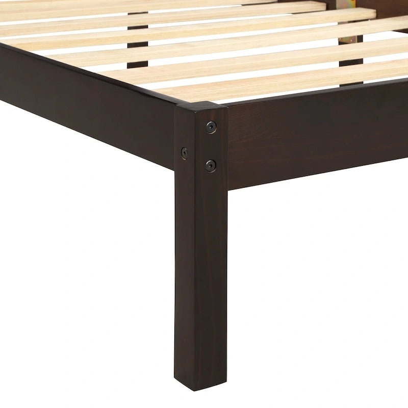 Black Twin Pine Platform Bed Frame with Headboard and Storage