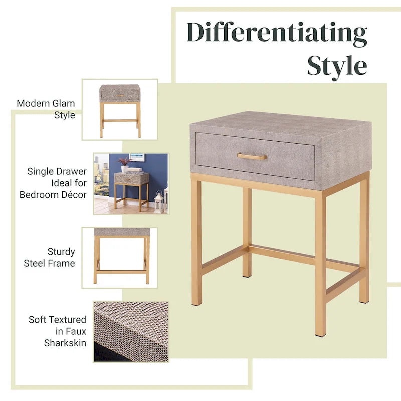 Durham Faux Shagreen 1-Drawer End Table