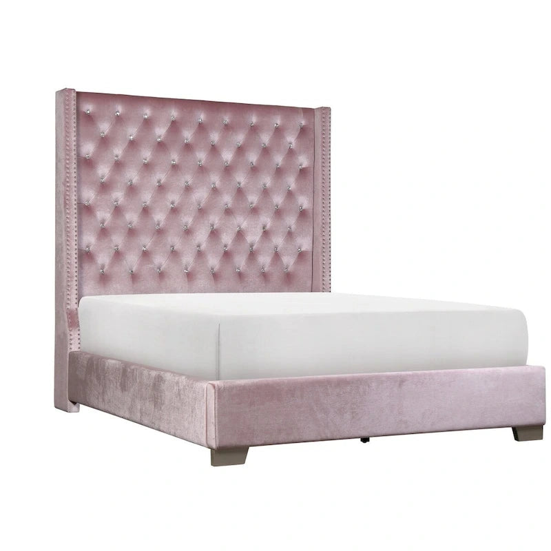 Newell Pink Velvet Upholstered Tufted Panel Bed