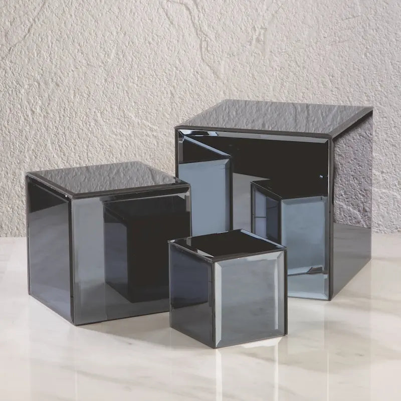 Square Glass Mirrored Riser Pedestals