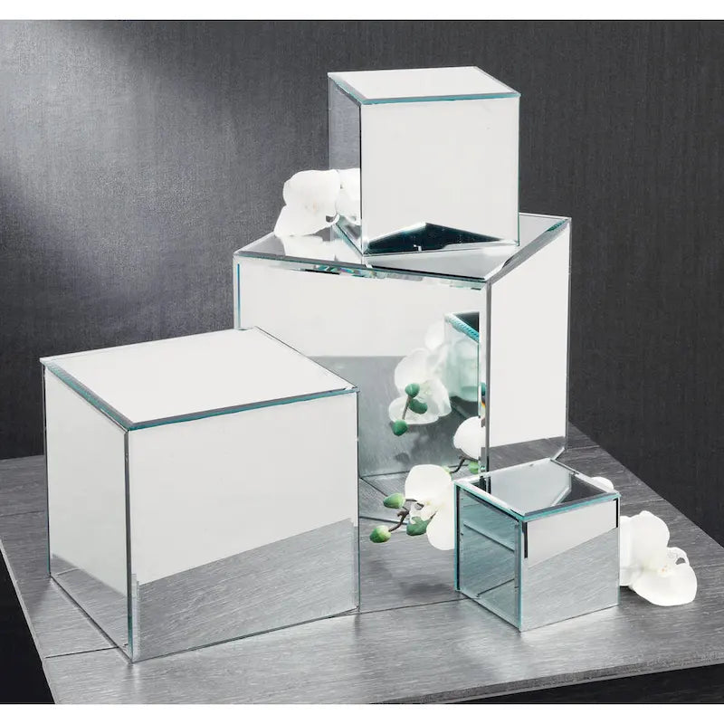 Square Glass Mirrored Riser Pedestals