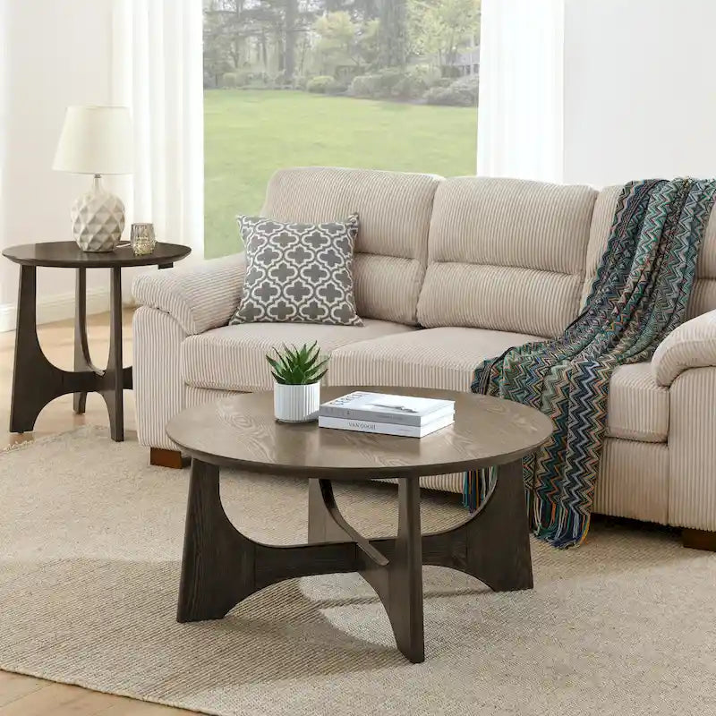 36 Round Wooden Coffee Table for Living Room