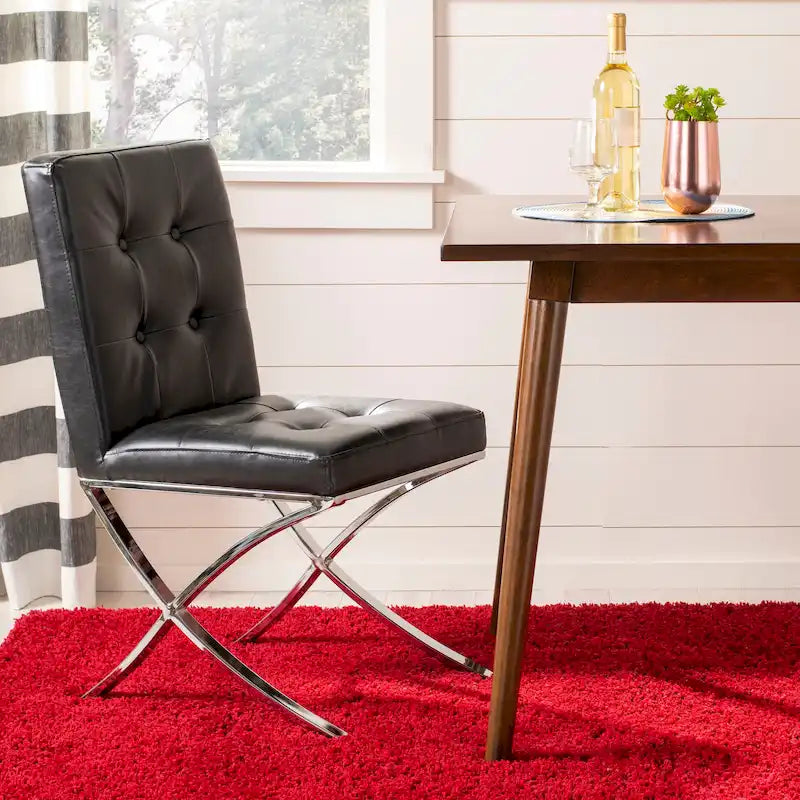 Merrilee Glam Black Chrome Tufted Side Chair