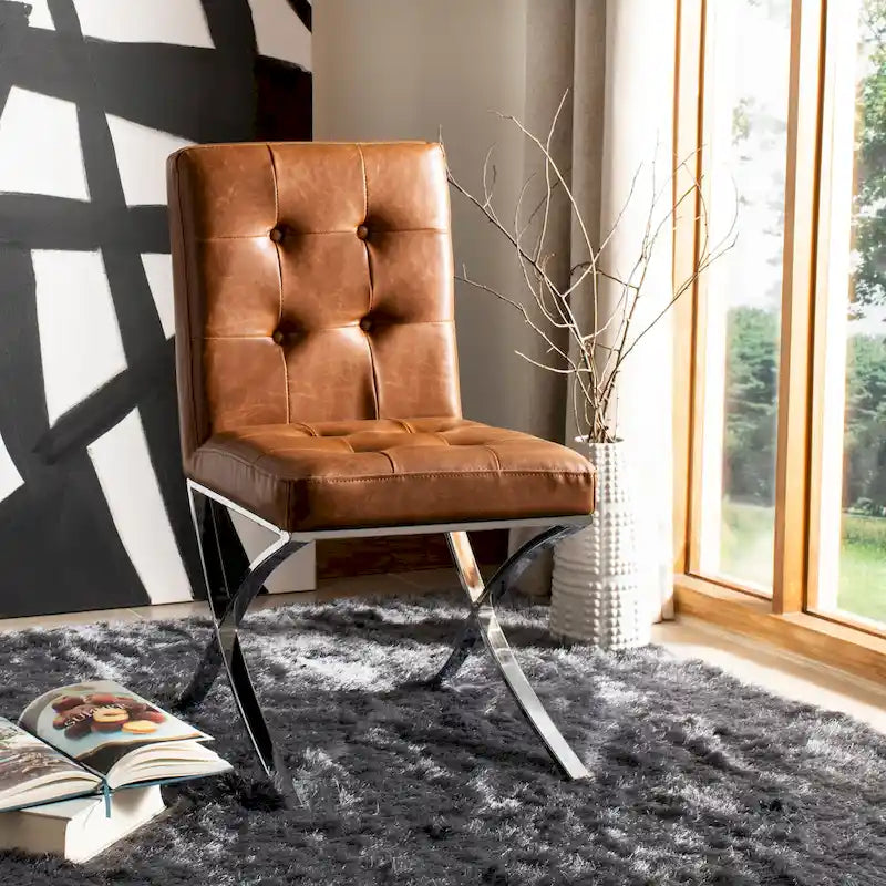 Merrilee Glam Black Chrome Tufted Side Chair