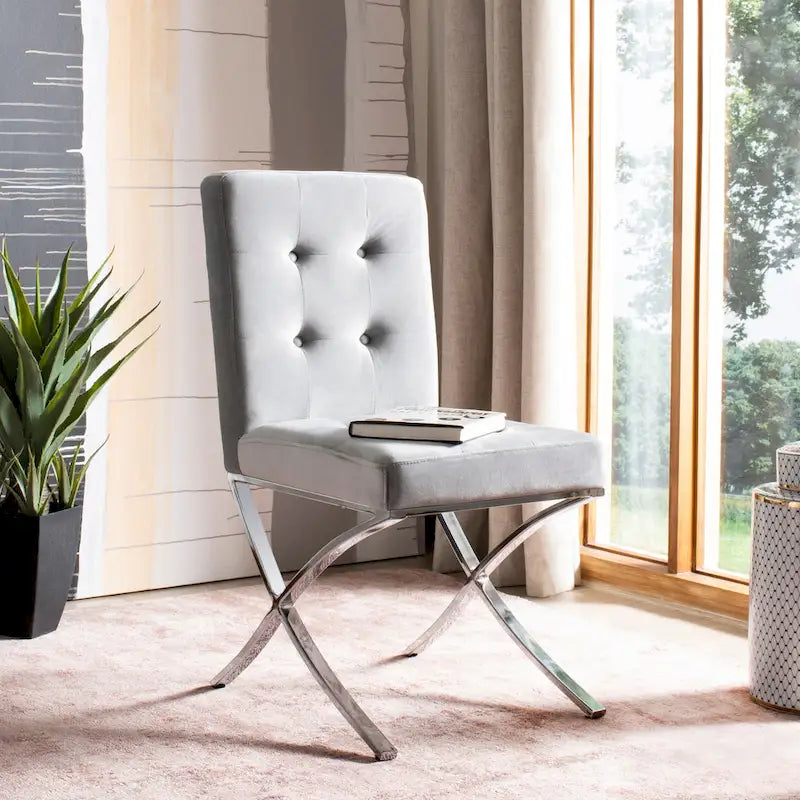 Merrilee Glam Black Chrome Tufted Side Chair